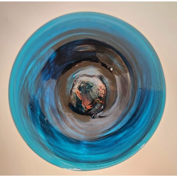 Set 4 Handblown Blue Glass Margarita Goblets Mexico Bubble Rim Vintage Barware - Picture 7 of 12